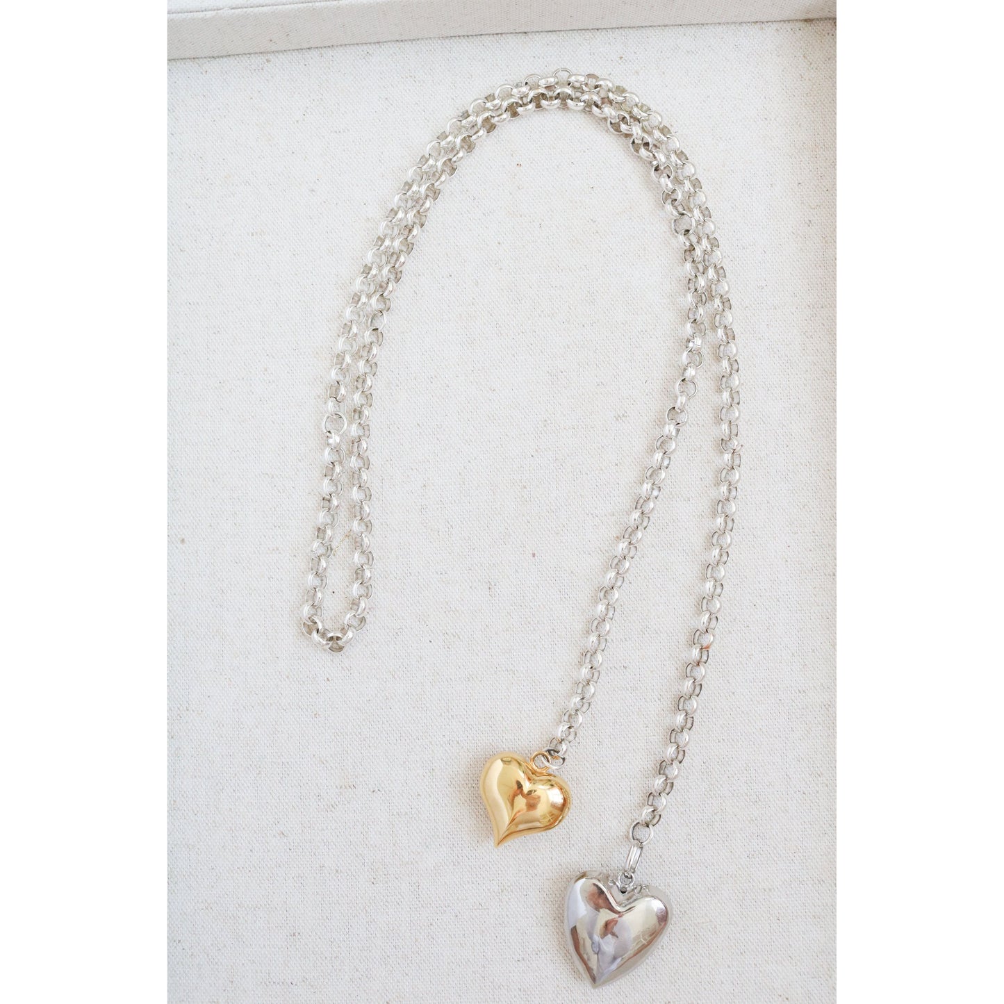 Mixed Metal Puffy Heart Necklace