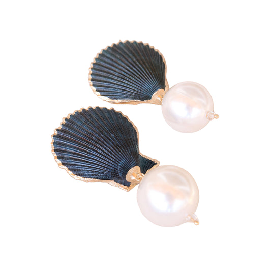 Navy Shell Pearl Earrings