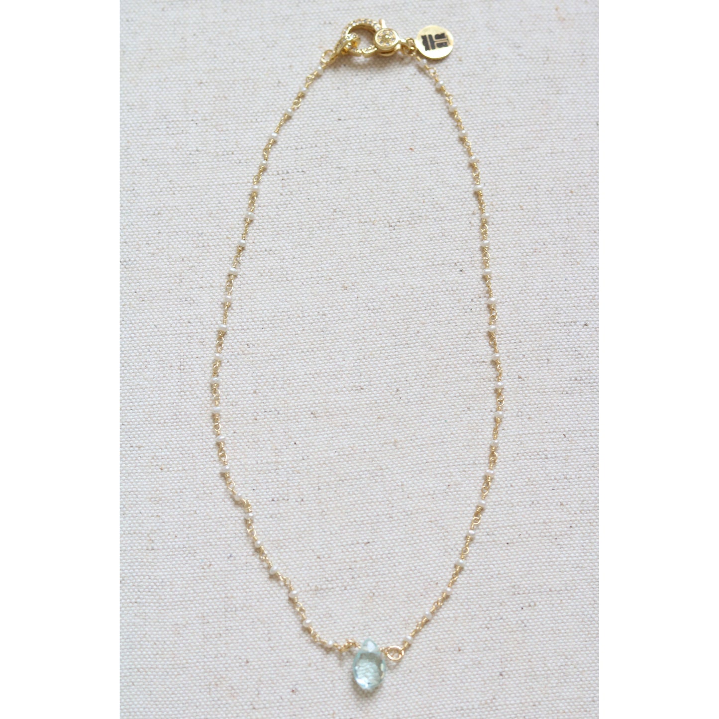 Aqua Quartz Dainty Pearl Necklace
