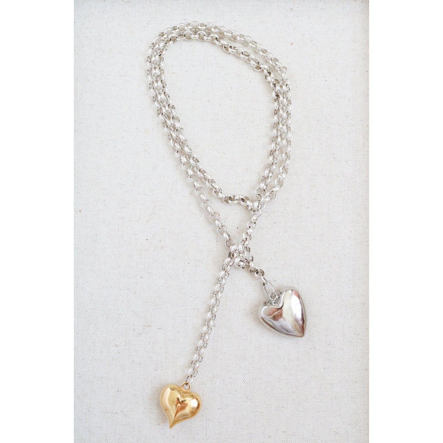 Mixed Metal Puffy Heart Necklace