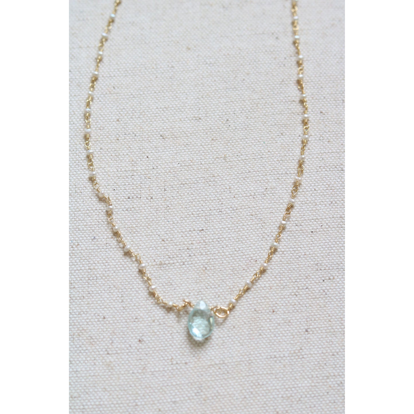 Aqua Quartz Dainty Pearl Necklace