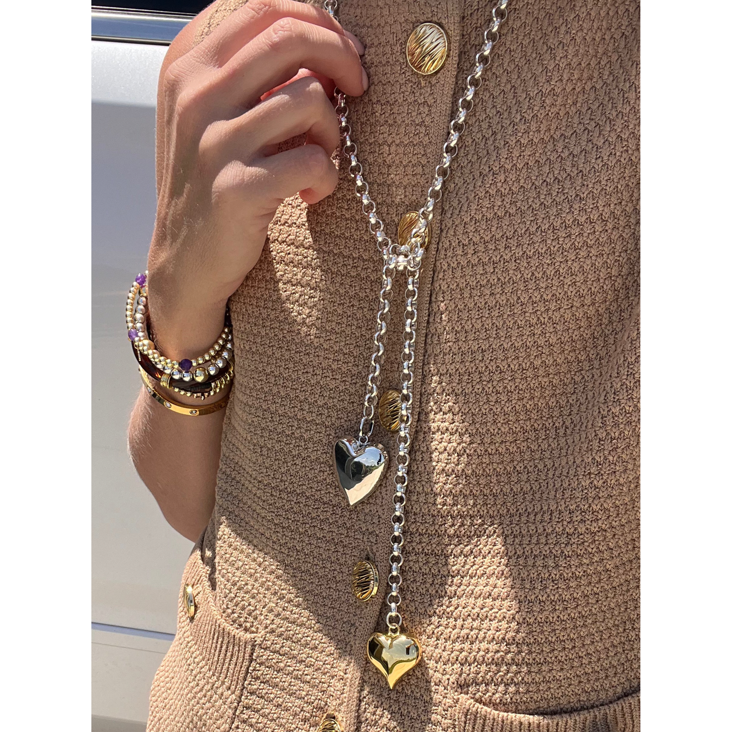 Mixed Metal Puffy Heart Necklace