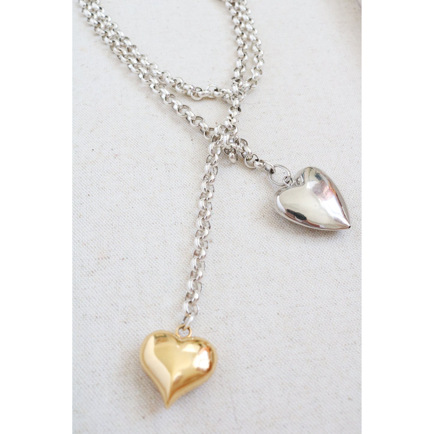 Mixed Metal Puffy Heart Necklace