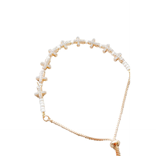 Gold Pave Cross Slider Bracelet