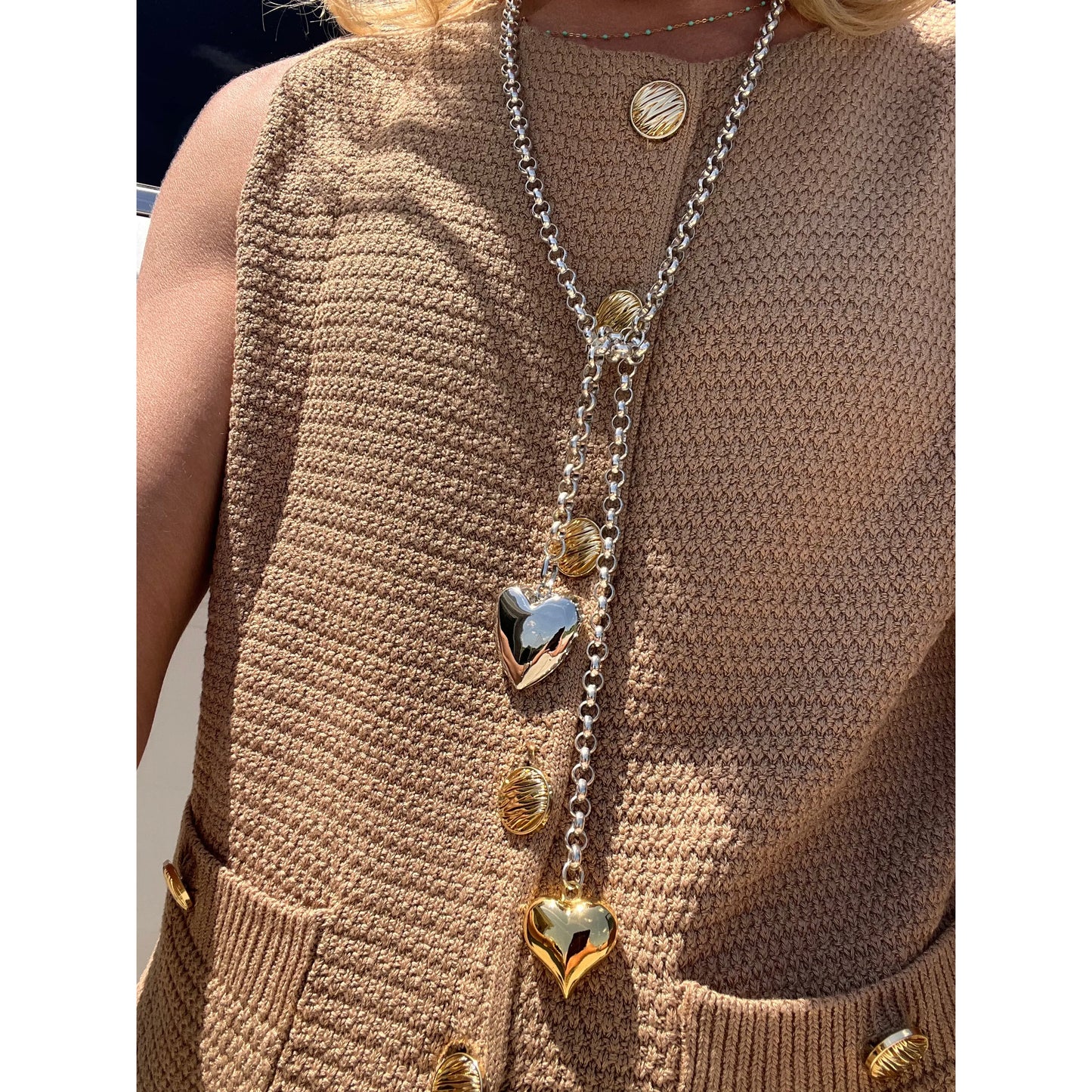 Mixed Metal Puffy Heart Necklace