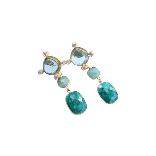Green Amethyst + Emerald Earrings