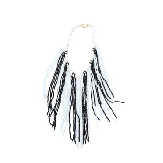 Black & White Crystal Fringe Necklace