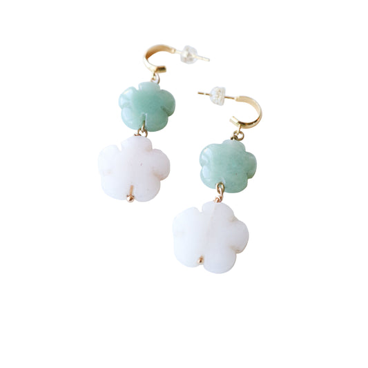 Carved Gemstone Flower Huggie Earring