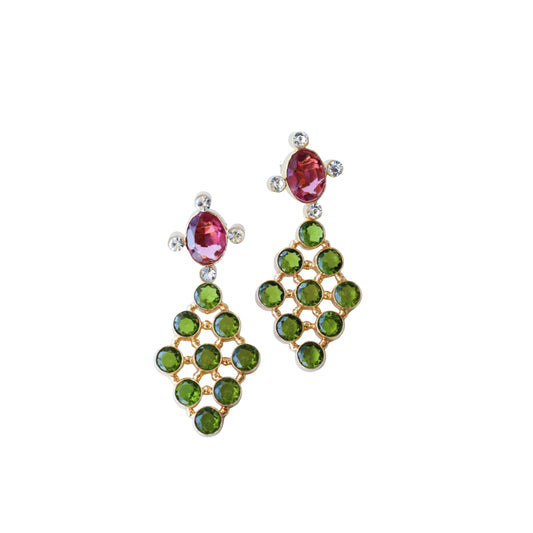 Rubelite + Peridot Trellis Gemstone Earrings
