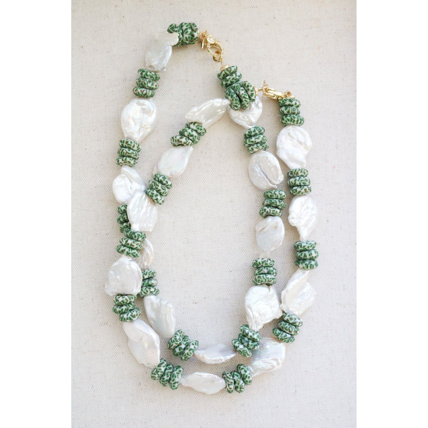 Baroque Coin Pearl + Ghanan Fused Glass Necklace