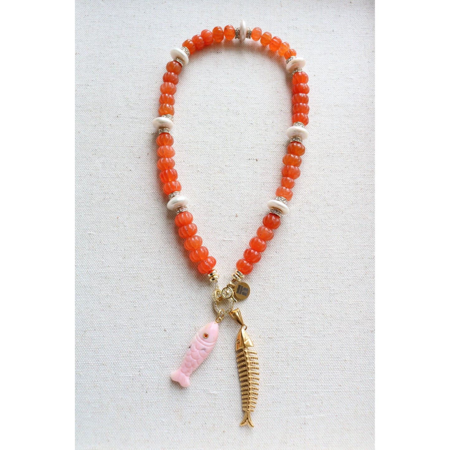 Hand Carved Gemstone Fish Pendant