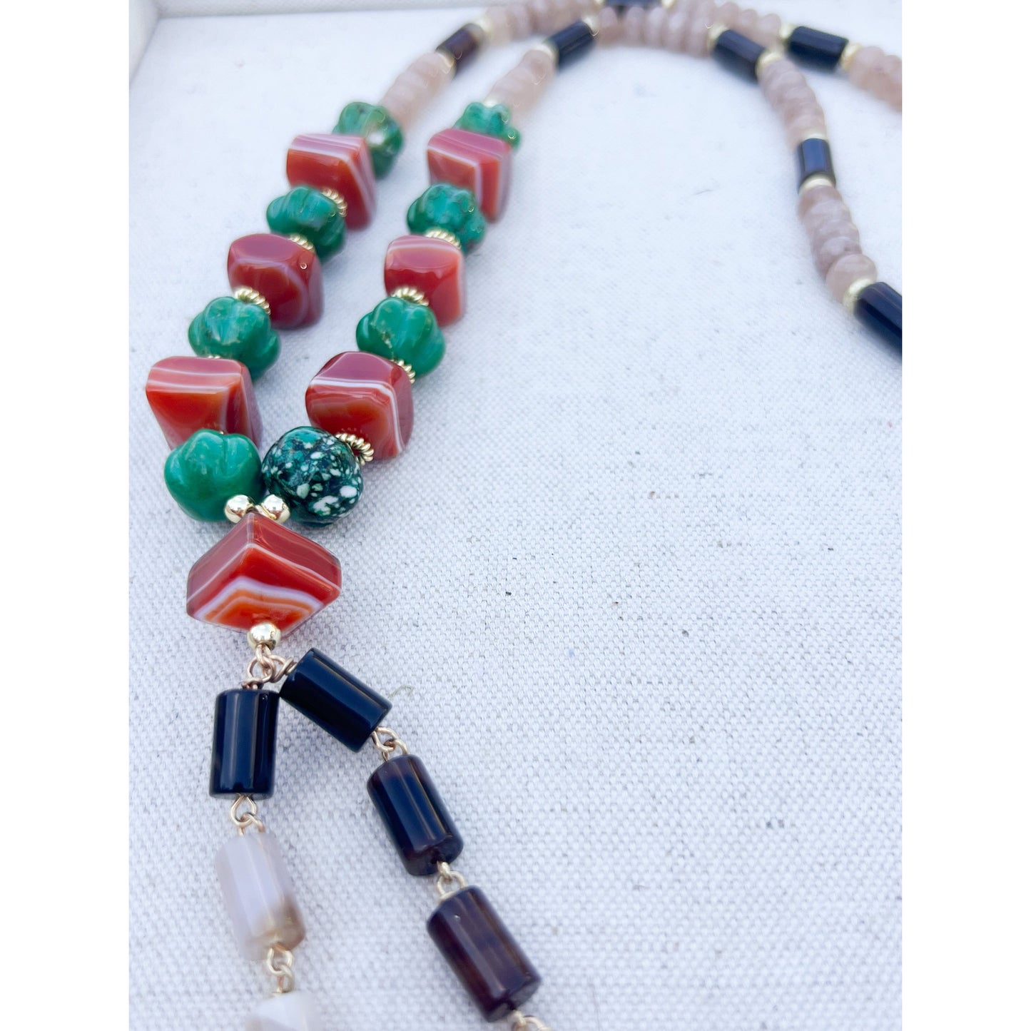 Red Carnelian Acorn Long Beaded Necklace