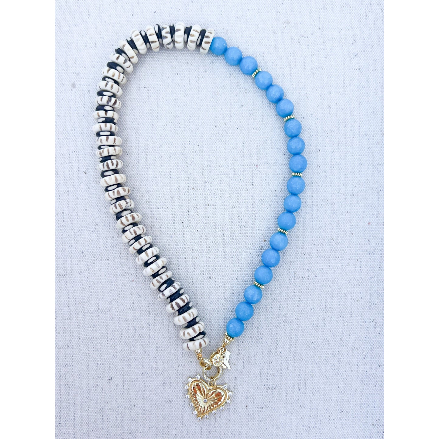 Black & Blue Carved Bone Necklace