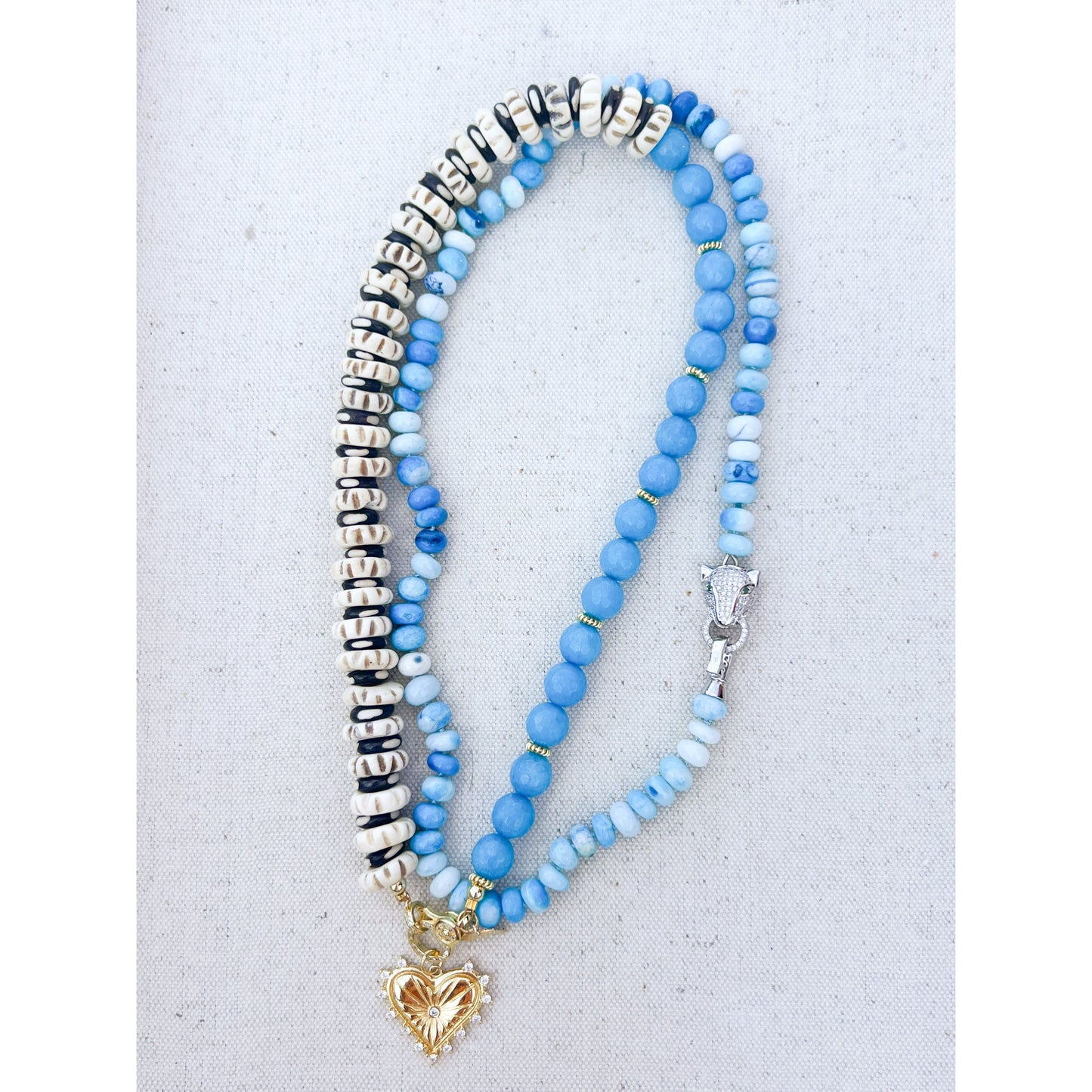 Black & Blue Carved Bone Necklace