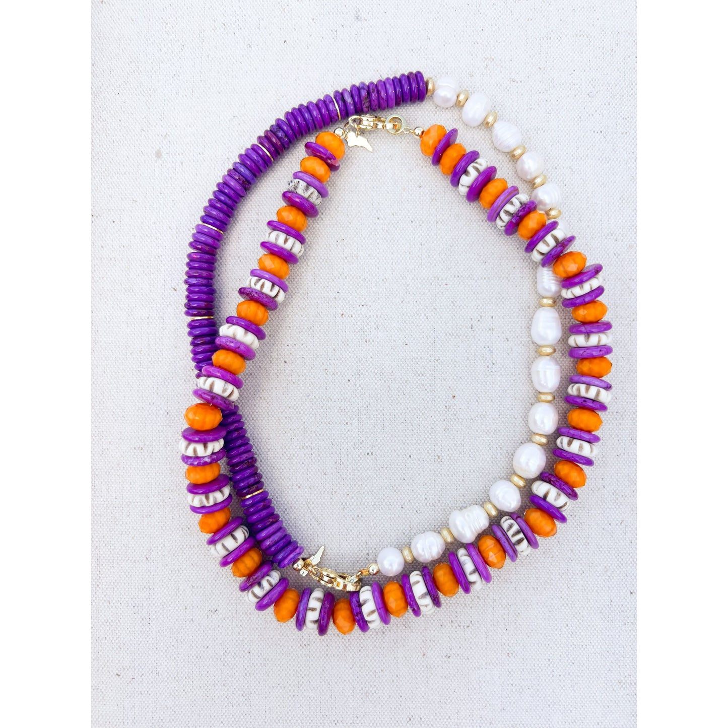 Purple & Orange Carved Bone Necklace