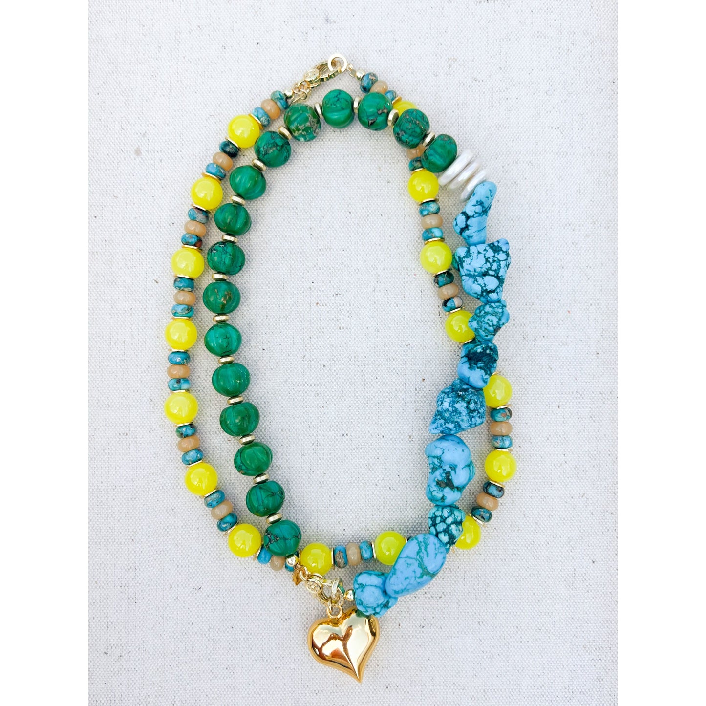 Turquoise + Carved Jasper Beaded Necklace