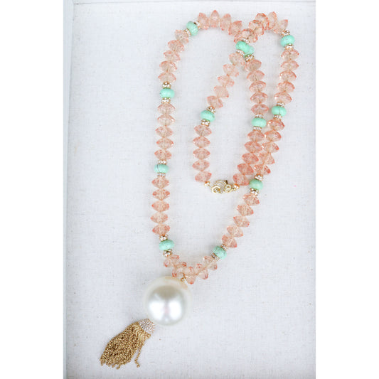 Peach Crystal Long Strand Necklace