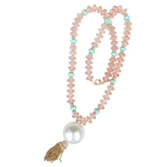Peach Crystal Long Strand Necklace