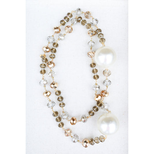 Crystal + Pearl Long strand Necklace