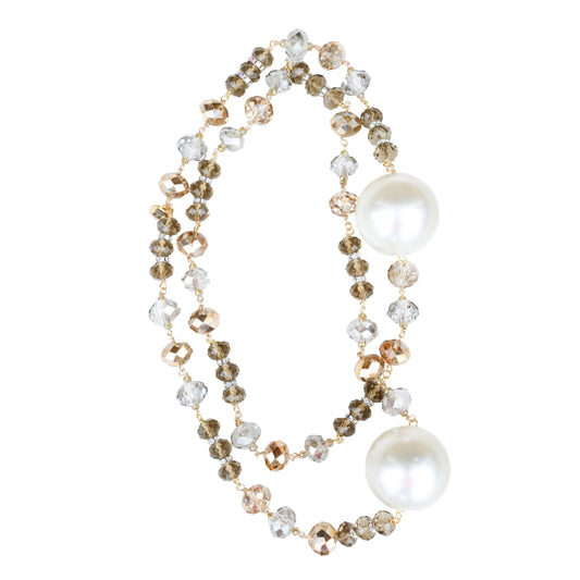 Crystal + Pearl Long strand Necklace