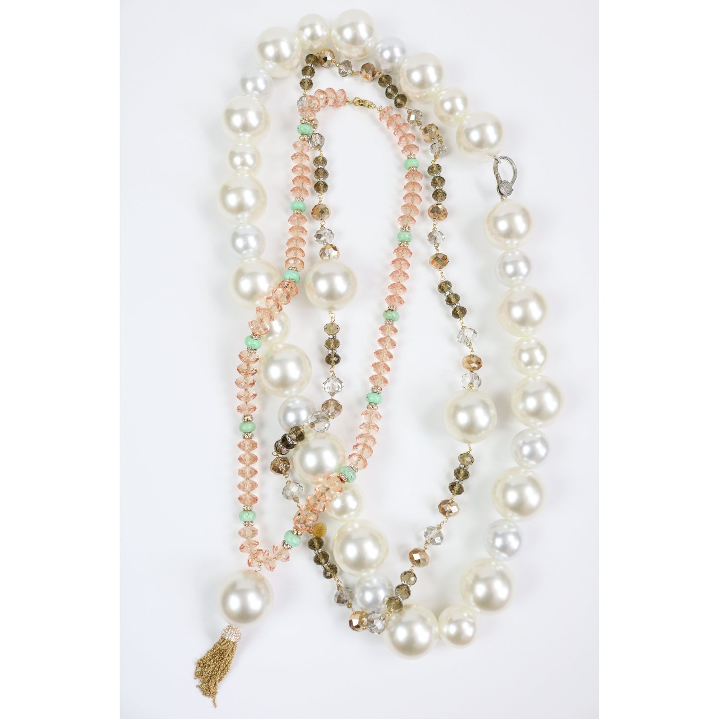 Peach Crystal Long Strand Necklace