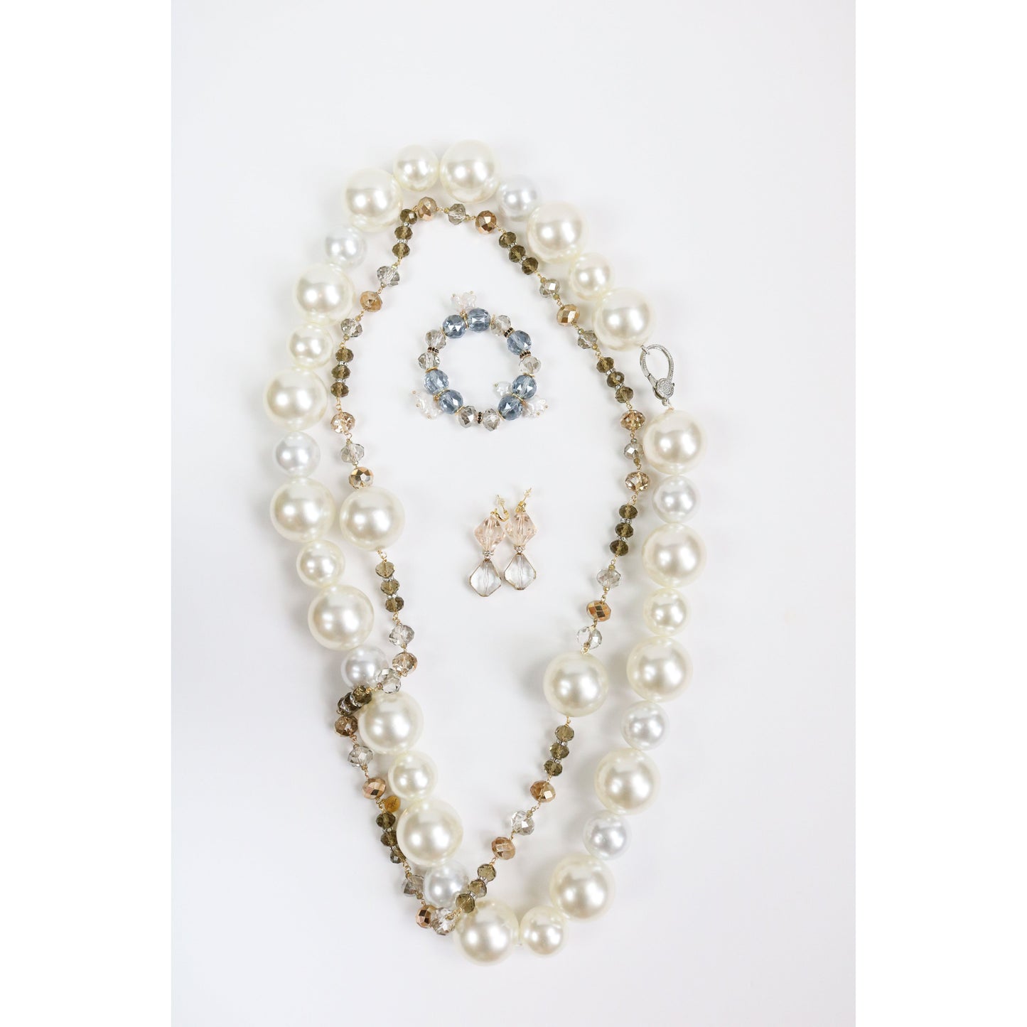 Crystal + Pearl Long strand Necklace