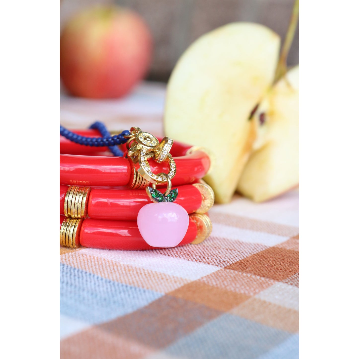 Carved Gemstone Apple Charm