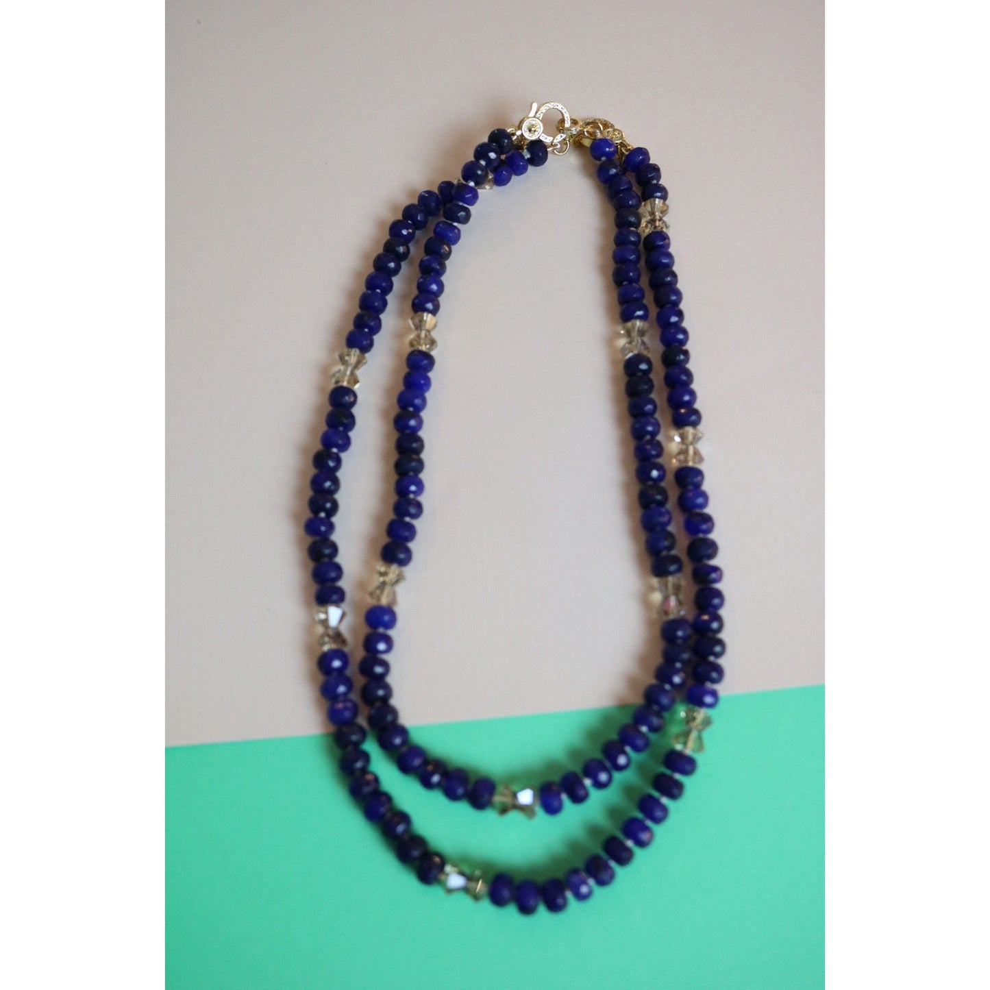 Lapis Lazuli Crystal Bow Hand Knotted Necklace