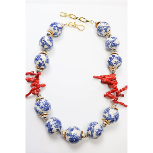 Ginger Jar & Coral Necklace