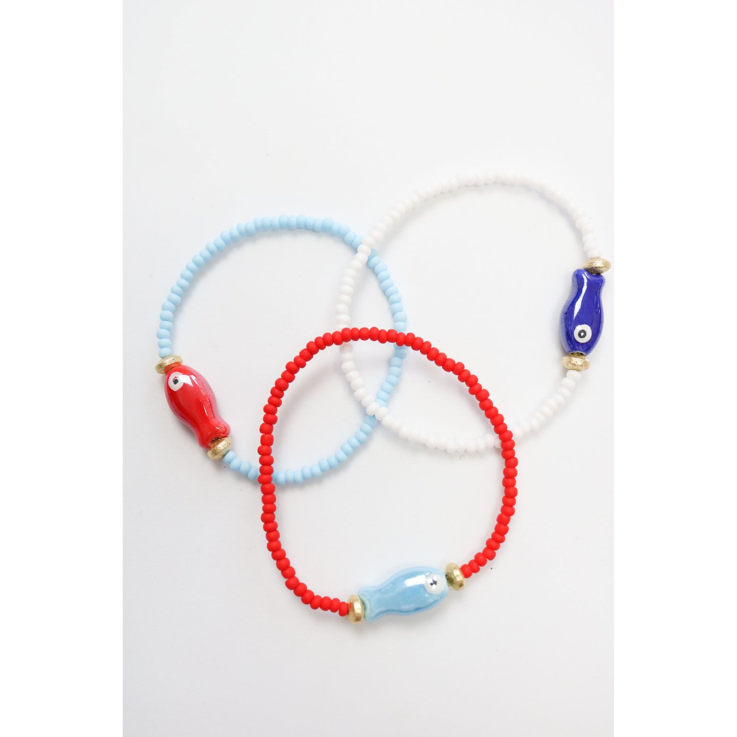 Red, White & Blue Little Fish Bracelet set