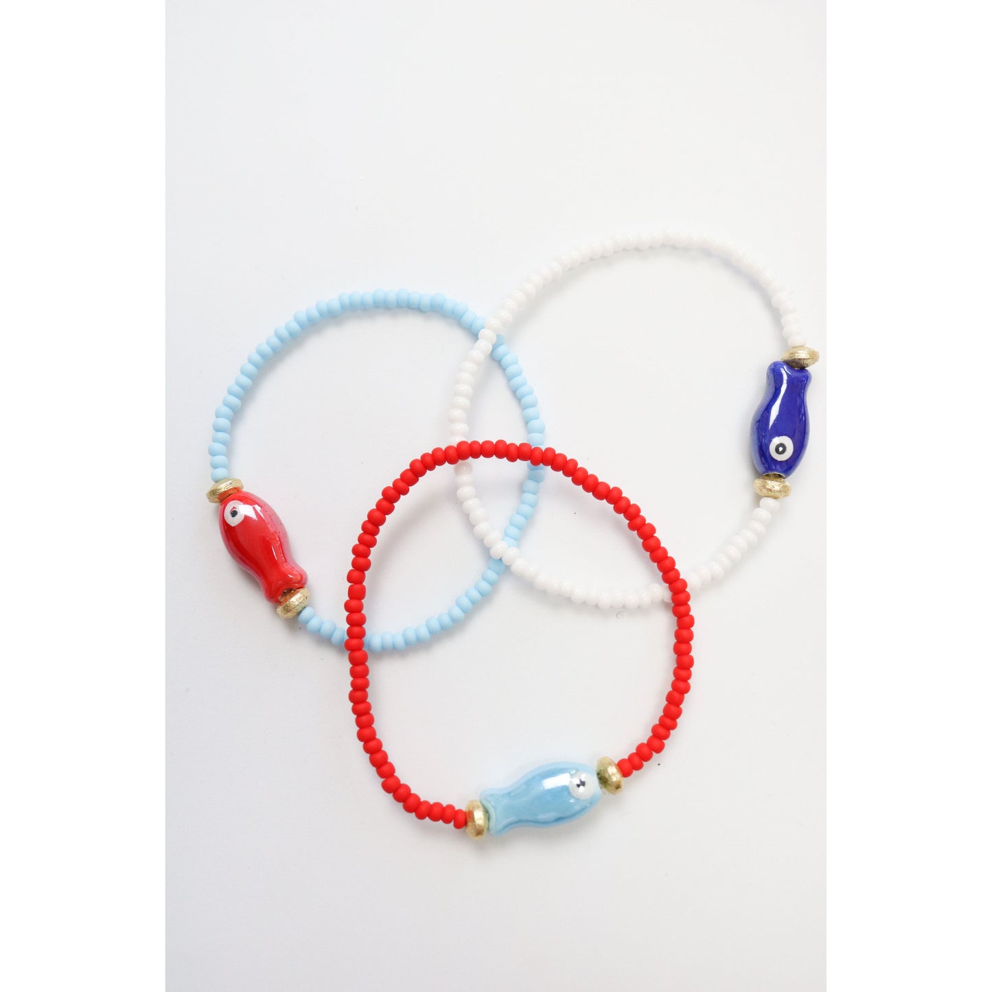 Red, White & Blue Little Fish Bracelet set