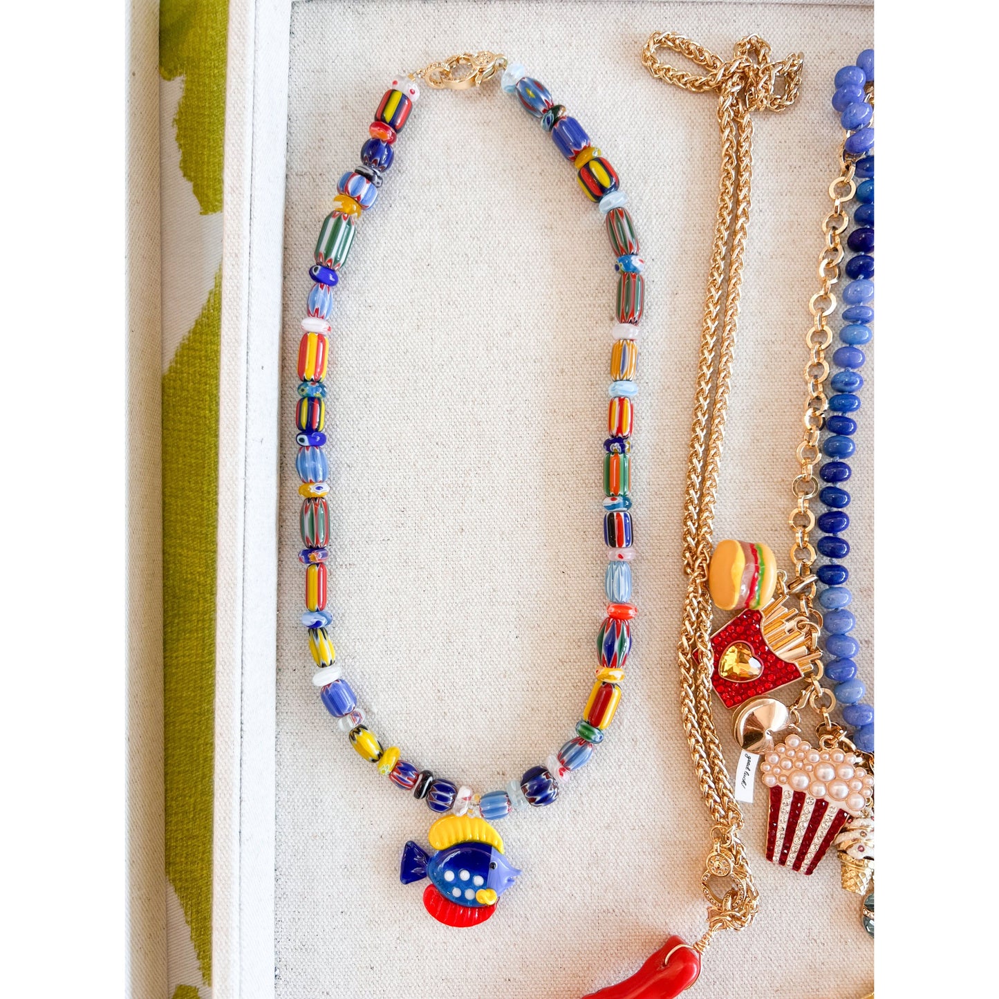 Painted Stripe Bead Necklace
