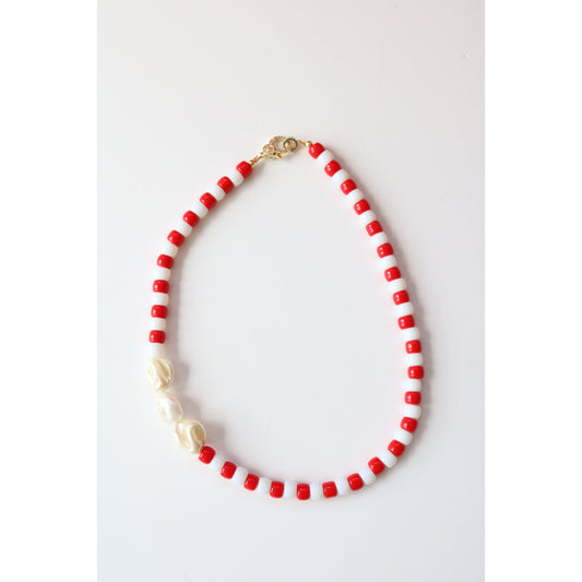 Red & White Jersey Stripe Necklace