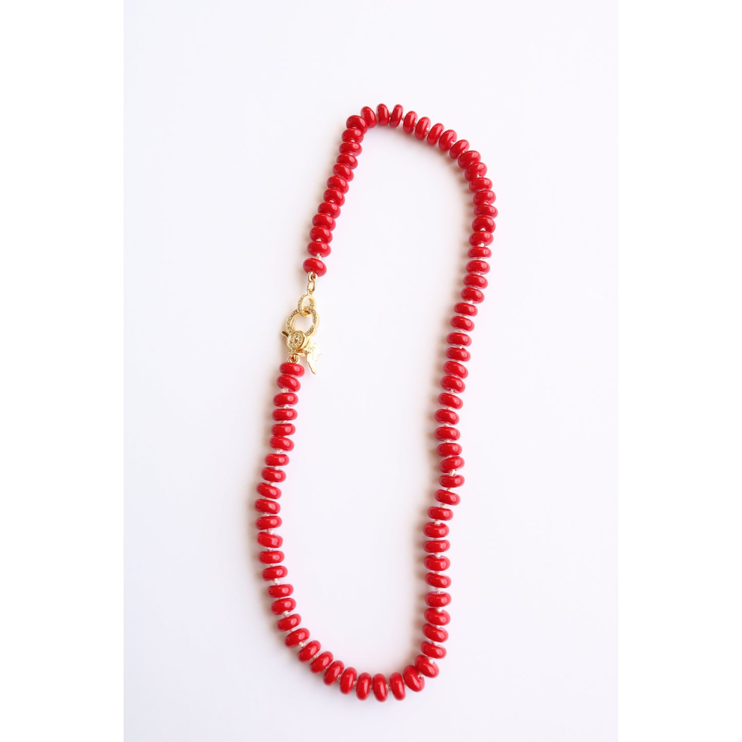 Bright Red Smooth Glass Hand Knotted Candy Crush Necklace