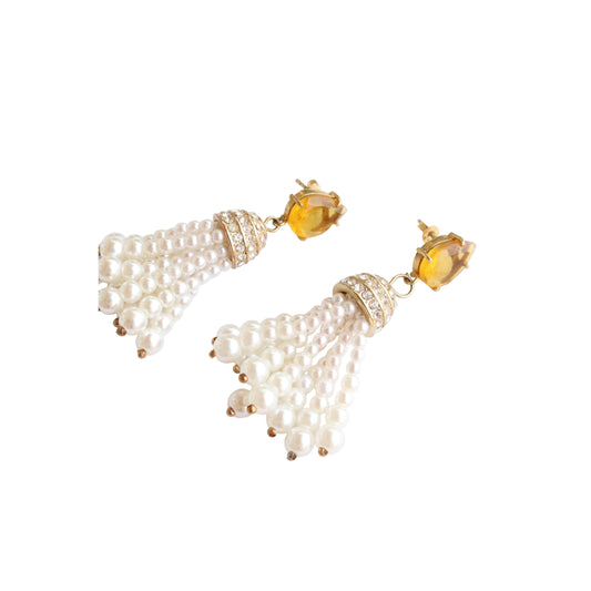 Citrine Pearl Tassel Earrings