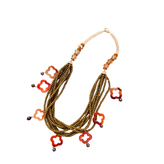 Red Carnelian + Crystal Beaded Statement Necklace