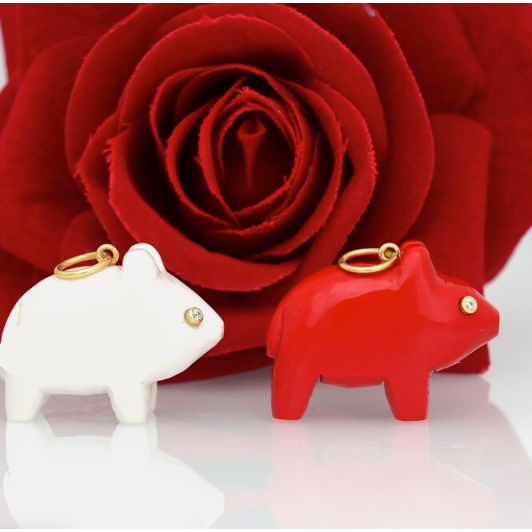 Carved Gemstone Pig Charm