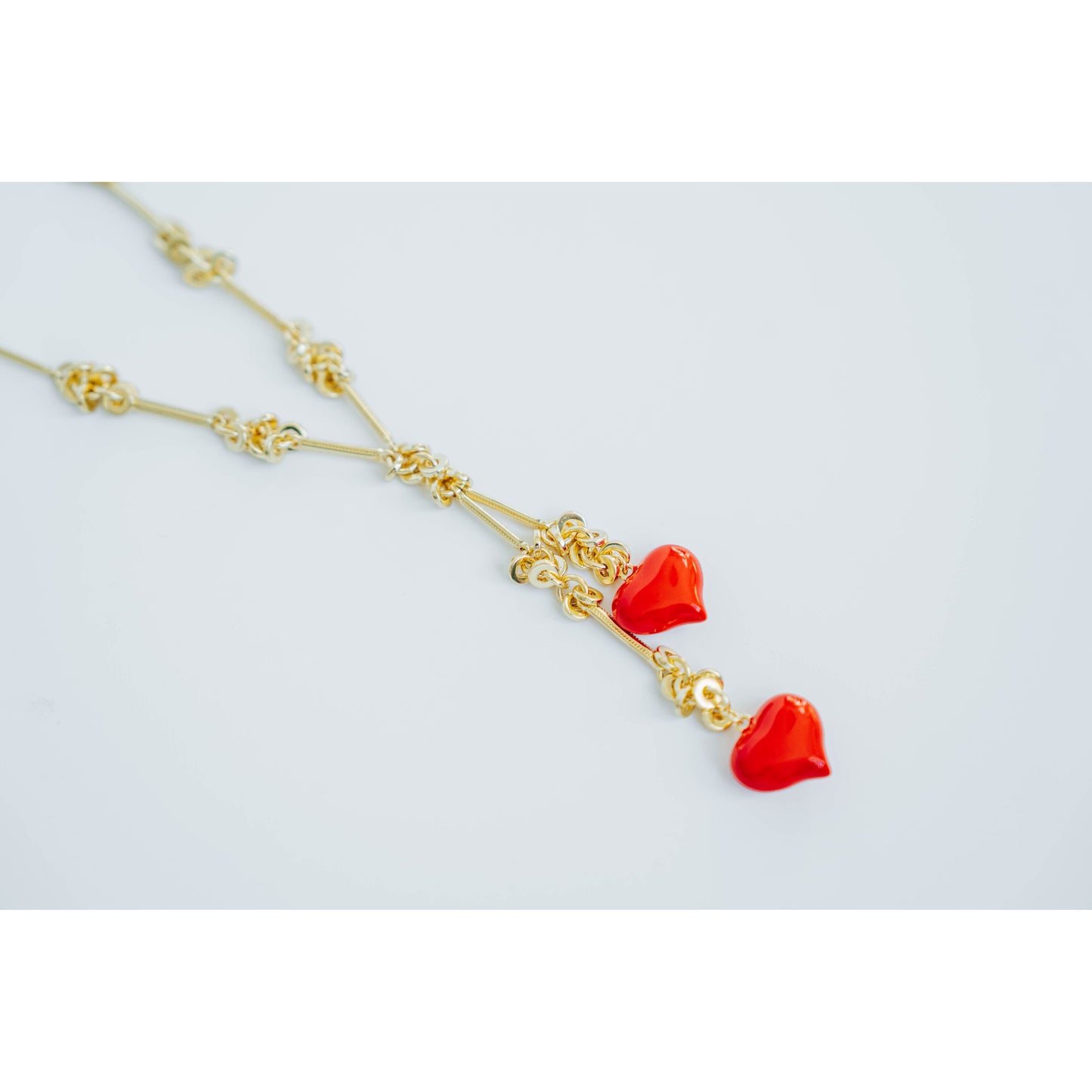 Taylor Reese x The Heartest Yard Double Down Puffy Hearts Lariat Necklace