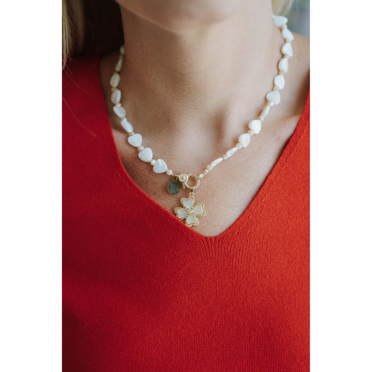 Taylor Reese x The Heartest Yard Mother-of-Pearl Four-Heart Clover Pendant