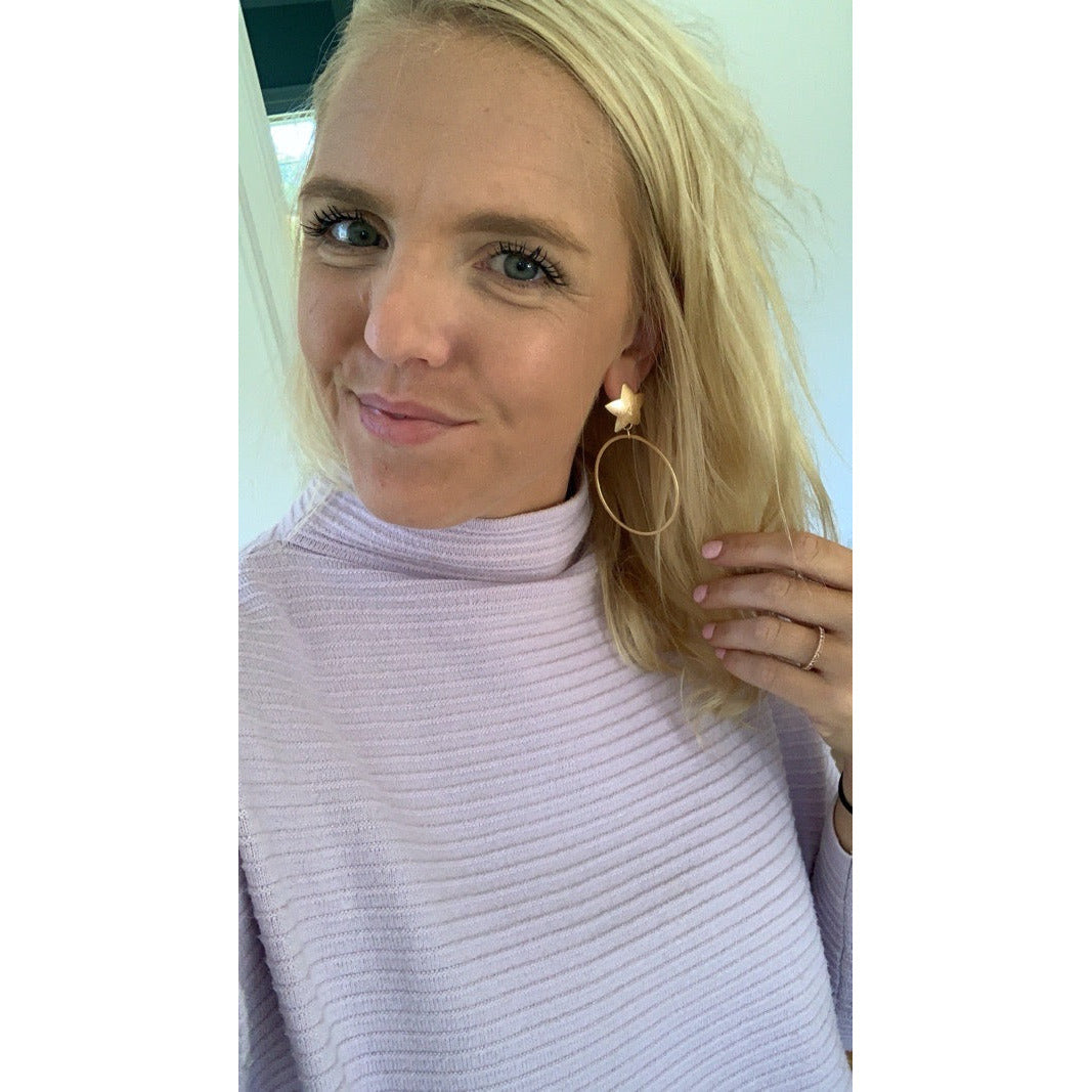 Brushed Gold Star Hoop Earrings