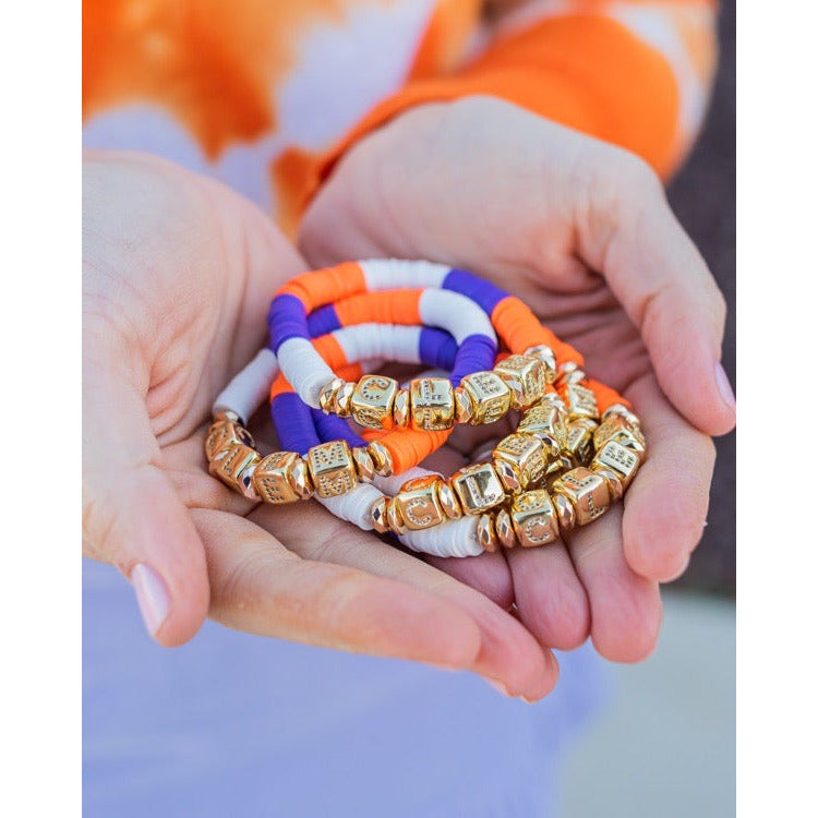 Clemson (CLEM) Pave Polymer Clay Bracelet
