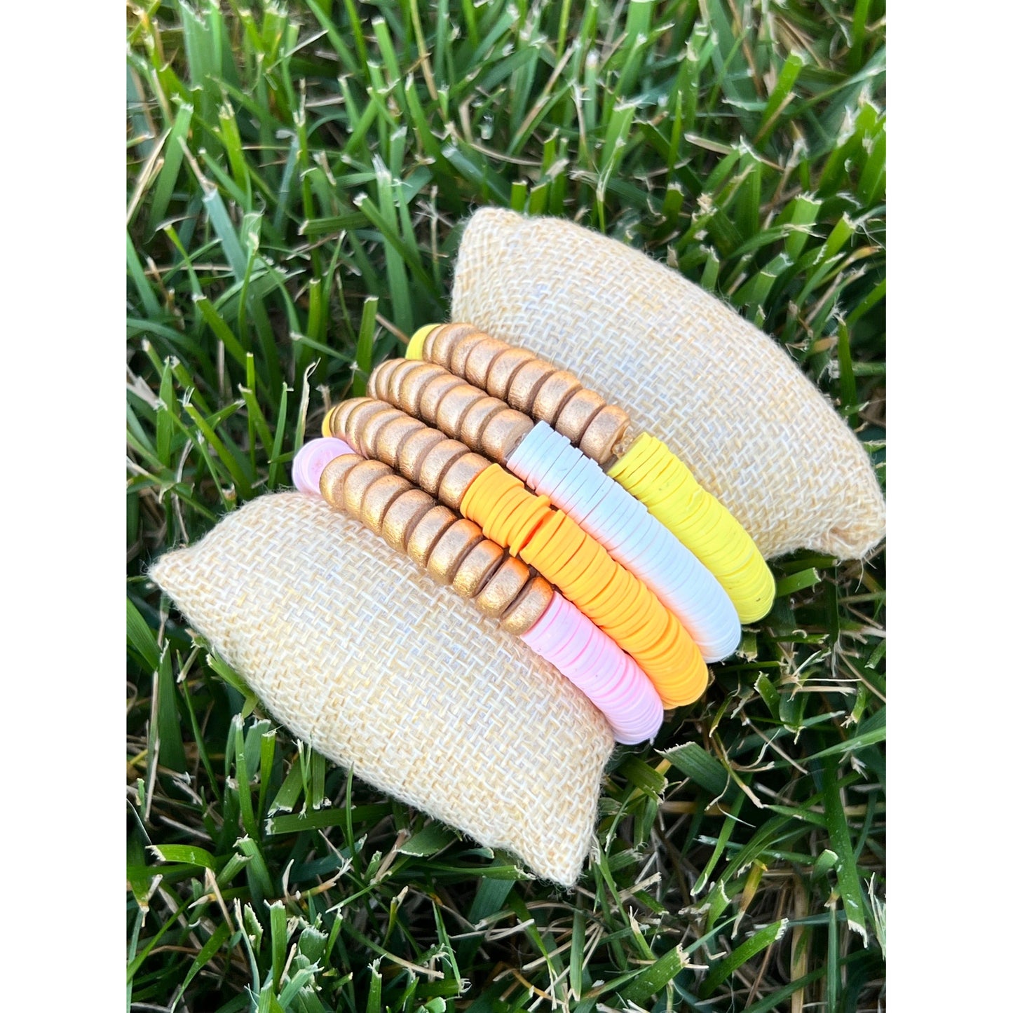 Spring Gold Wood Bracelet Stack - Set of 4