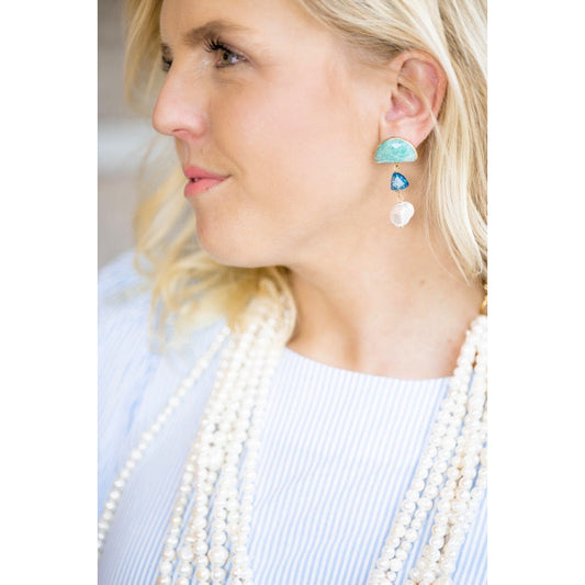 Amazonite + Pearl Semi Drop Earrings