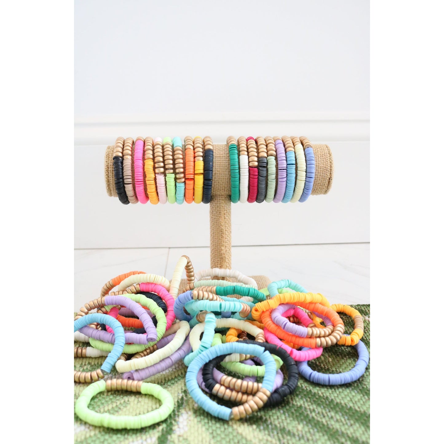 Gold Wood Polymer Clay Bracelet