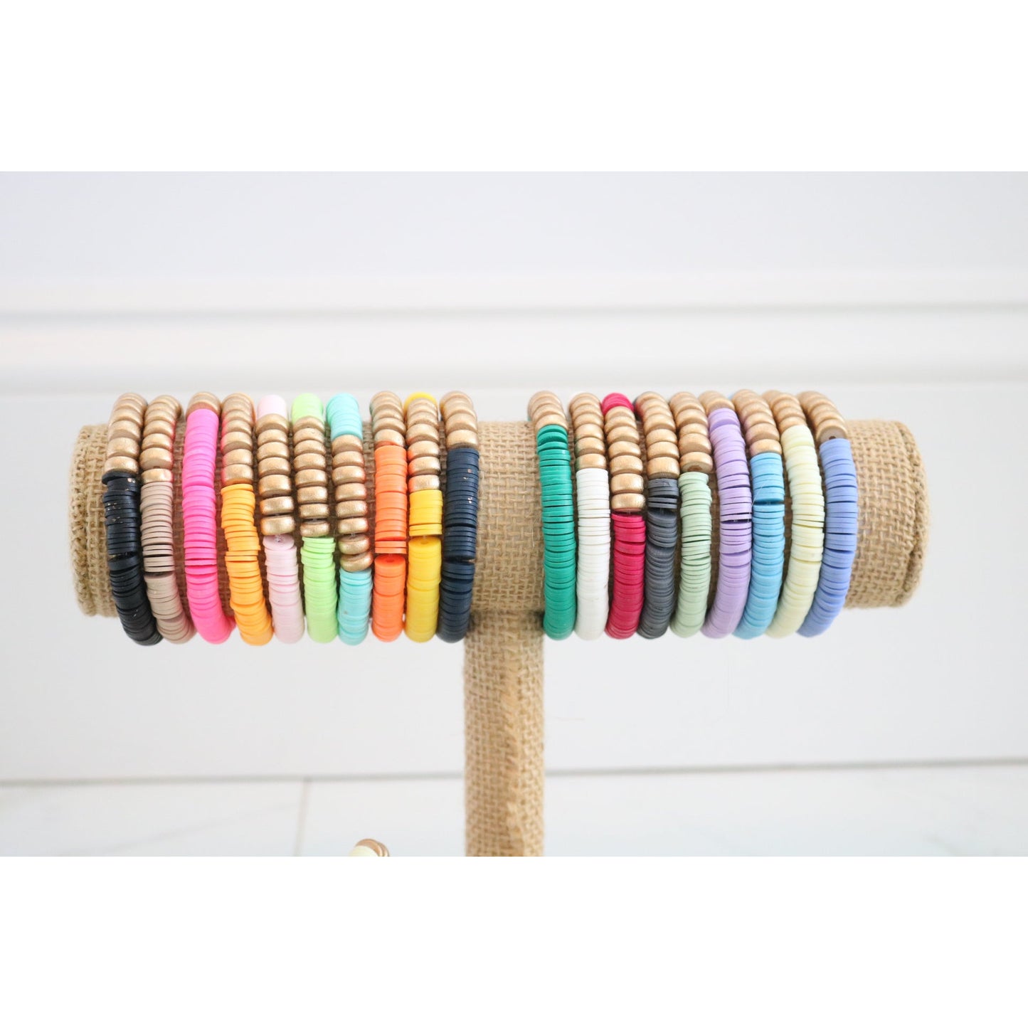 Gold Wood Polymer Clay Bracelet