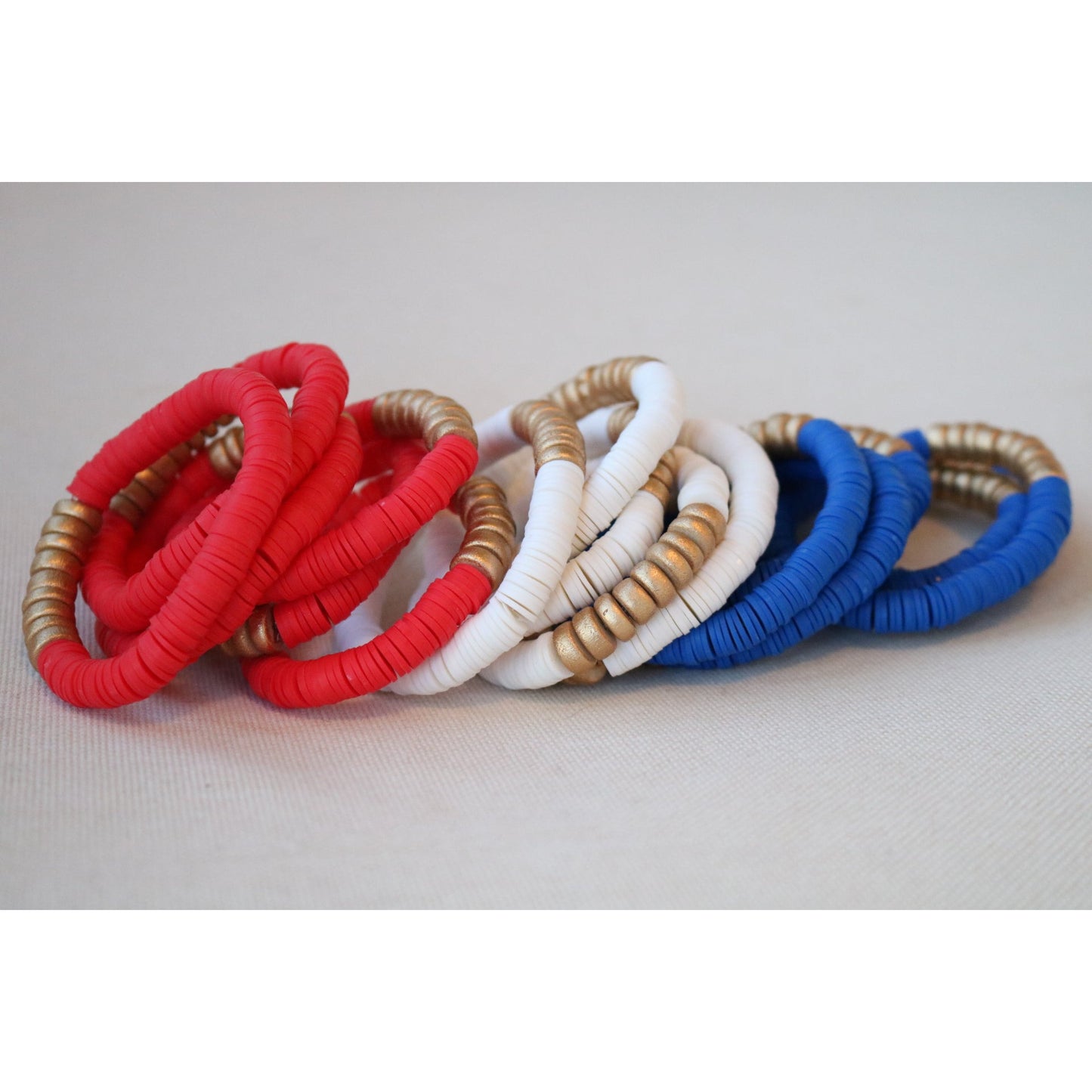Red, White, Blue Gold Wood Polymer Stack - Set of 3