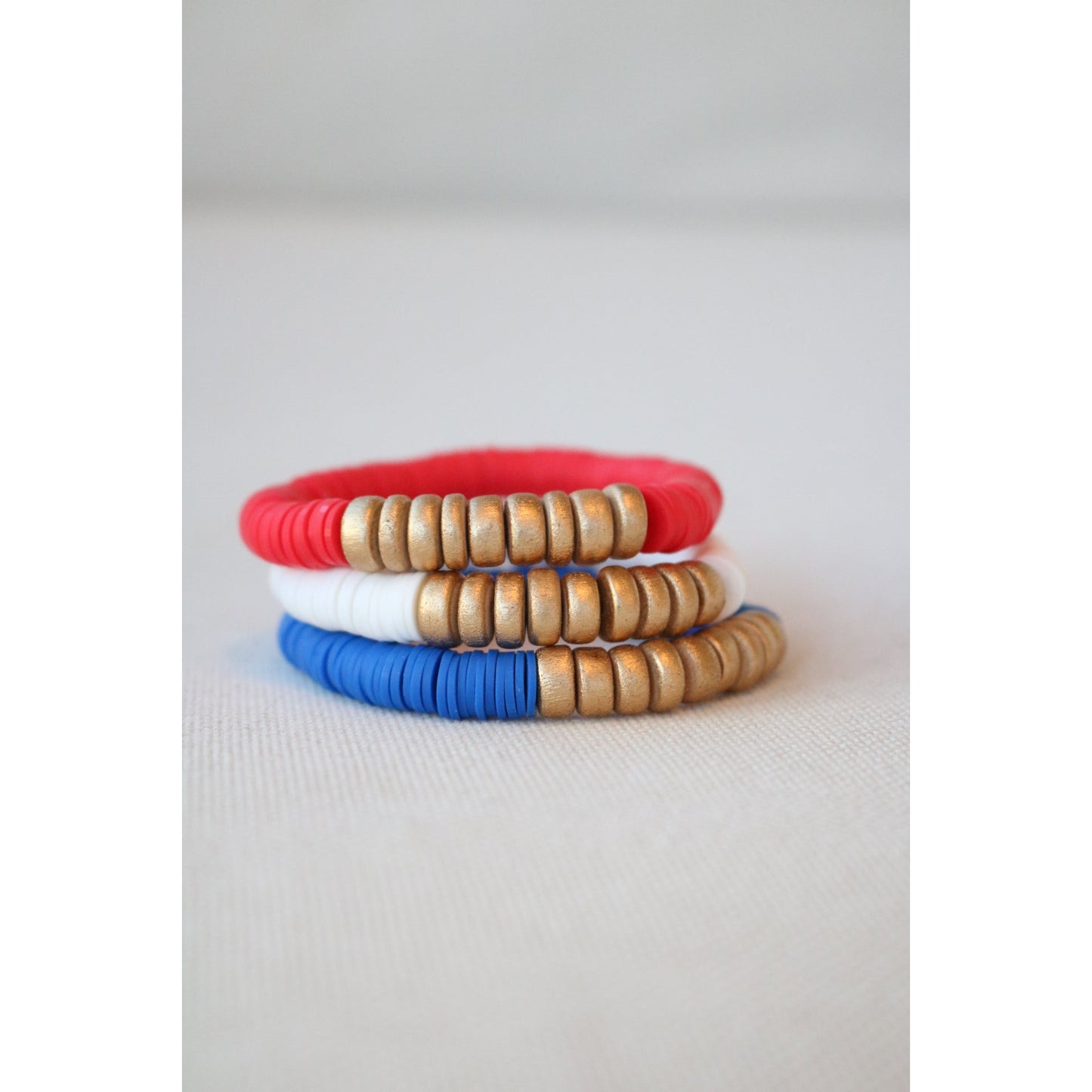 Red, White, Blue Gold Wood Polymer Stack - Set of 3
