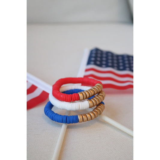Red, White, Blue Gold Wood Polymer Stack - Set of 3