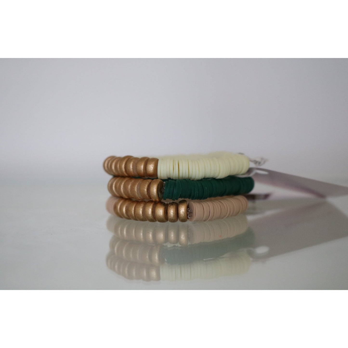 Green, Yellow, Tan Bracelet Stack - Set of 3