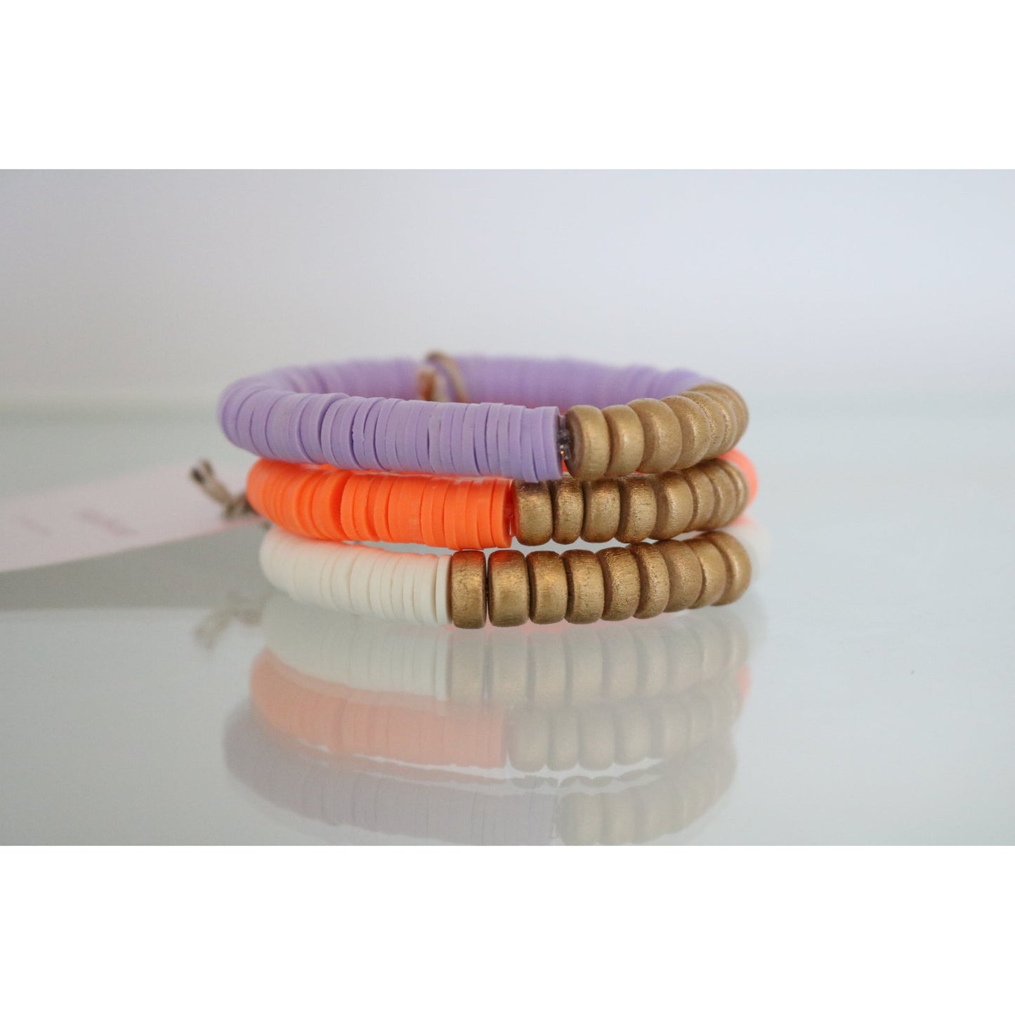 Orange, Purple & White Bracelet Stack - Set of 3